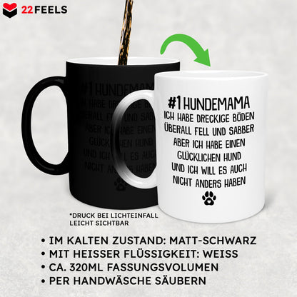 22Feels® Hundemama Geschenk - Zaubertasse mit Spruch (Matt-Schwarz und Weiss, 320ml)-Farbwechsel Tasse Matt 320ml-22Feels