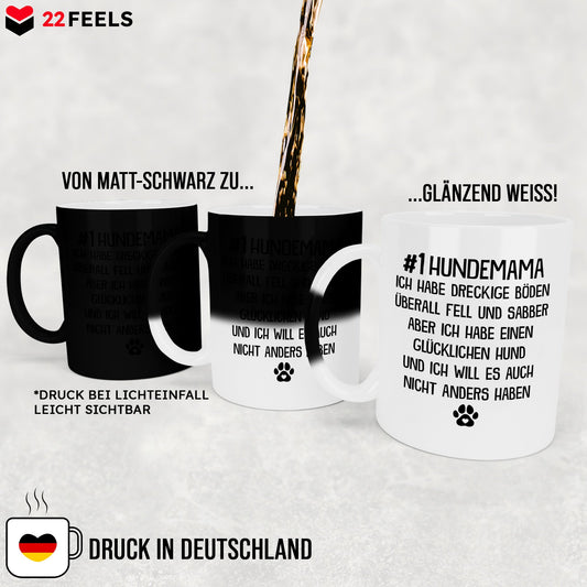 22Feels® Hundemama Geschenk - Zaubertasse mit Spruch (Matt-Schwarz und Weiss, 320ml)-Farbwechsel Tasse Matt 320ml-22Feels
