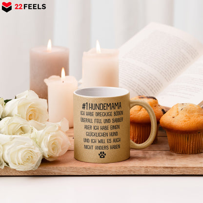 22Feels® Hundemama Geschenk - Glitzertasse mit Spruch (Gold, 320ml)-Glitzertasse Gold 320ml-22Feels