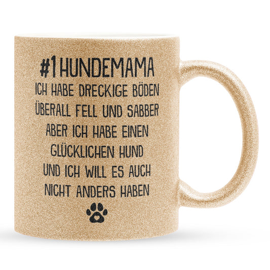 22Feels® Hundemama Geschenk - Glitzertasse mit Spruch (Gold, 320ml)-Glitzertasse Gold 320ml-22Feels