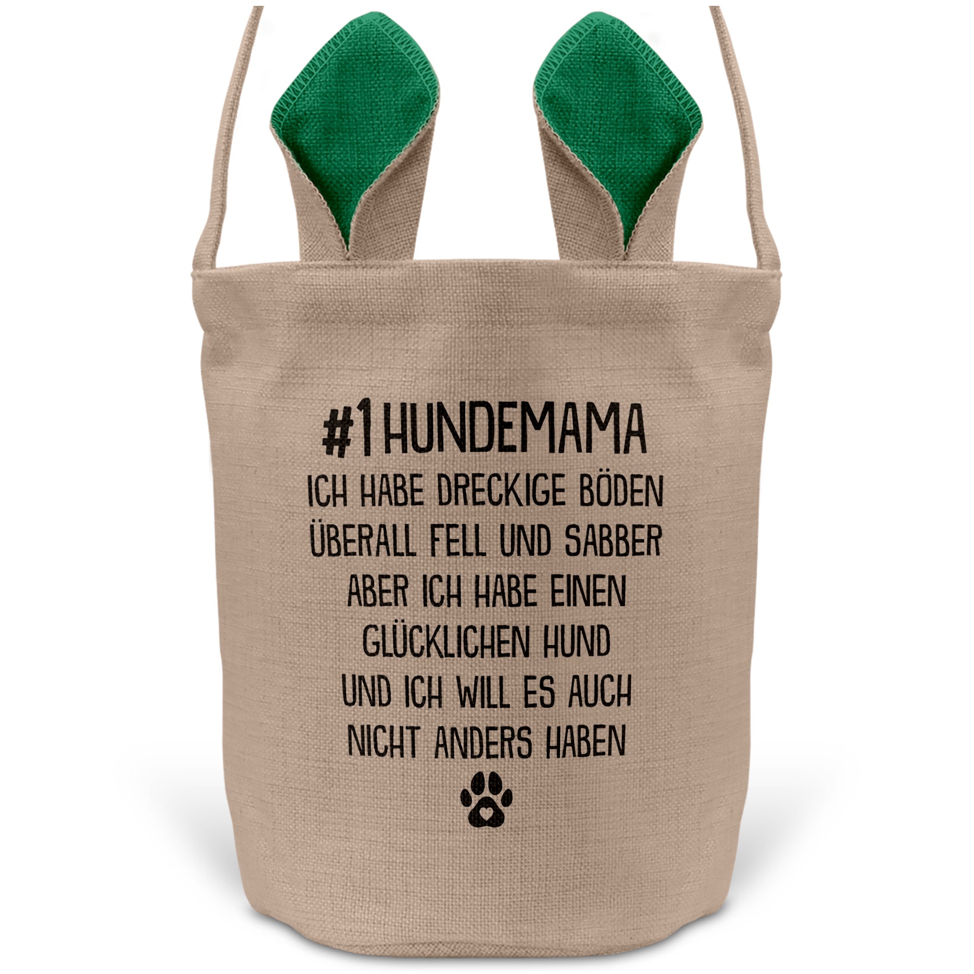 22Feels® Hundemama Frauchen Hund Osterkorb mit Henkel Ostergeschenk Tragetasche Ostern Deko Osternest Körbchen Hasenohren (Beige/Grün)-Ostern Tragetasche-22Feels