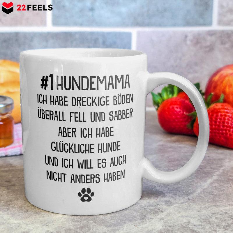 22Feels® Geschenk für Hunde-Frauchen - Tasse mit Spruch: #1 Hundemama (Weiss, 320ml)-Weisse Tasse 320ml-22Feels