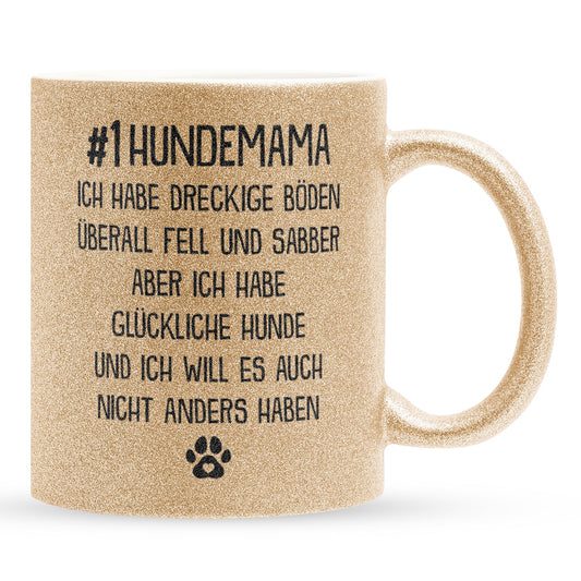 22Feels® Hundemama Geschenk - Glitzertasse mit Spruch (Gold, 320ml)-Glitzertasse Gold 320ml-22Feels