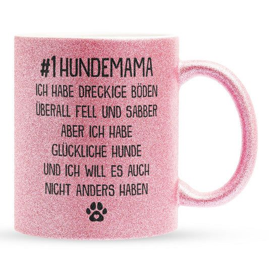 22Feels® Hundemama Geschenk - Glitzertasse mit Spruch (Pink, 320ml)-Glitzertasse Pink 320ml-22Feels