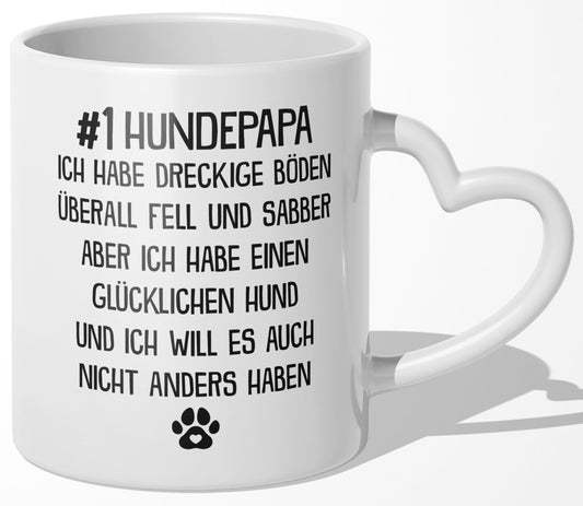 22Feels® Hundepapa Geschenk - Tasse mit Spruch: Glücklicher Hund (Herzhenkel, Weiss, 320ml)-Tasse Weiss Herzhenkel 320ml-22Feels