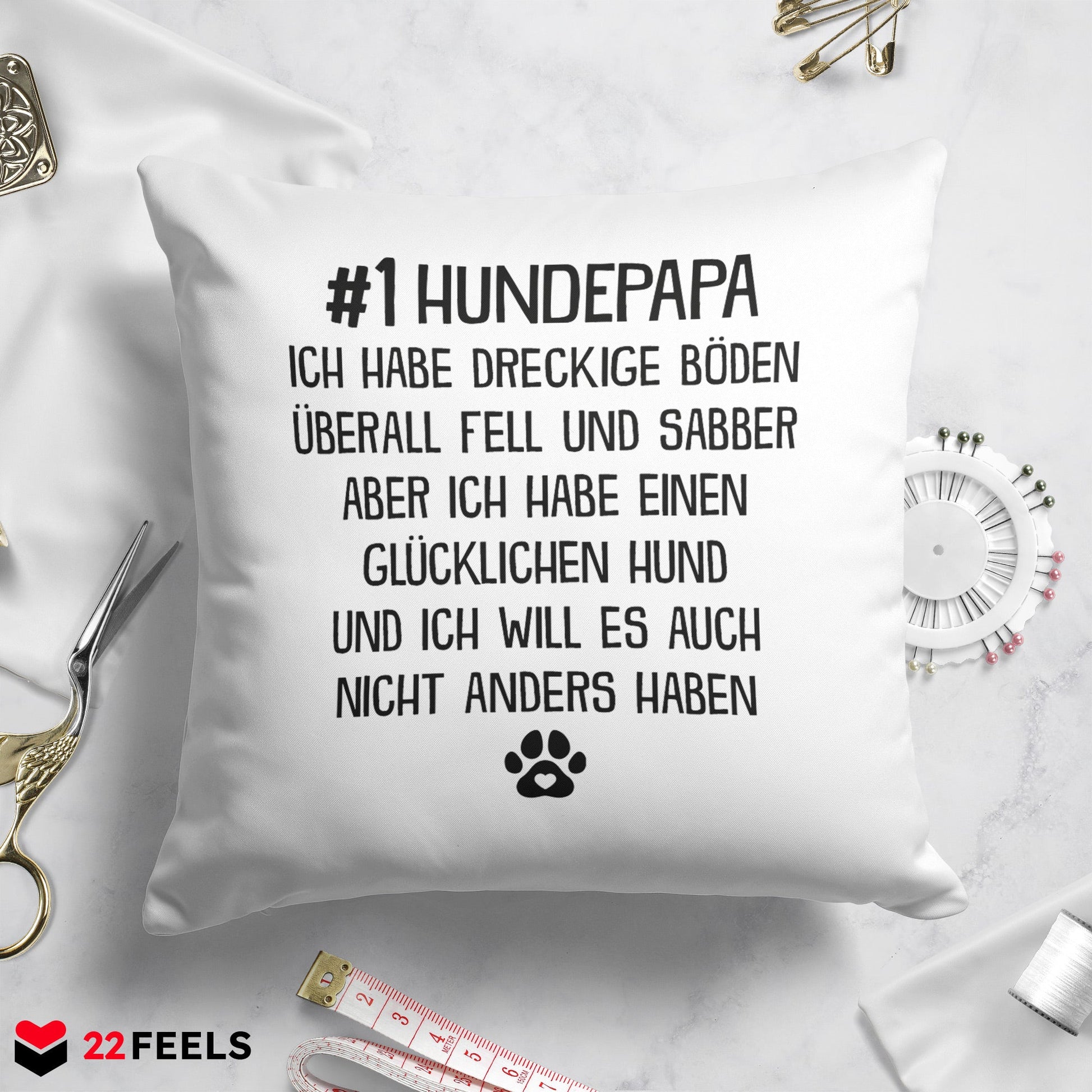 22Feels® Hundepapa Geschenk für Dog Dads und Hunde Herrchen - Kissen mit Spruch (Weiss 40x40cm)-Kissen Weiss 40x40-22Feels