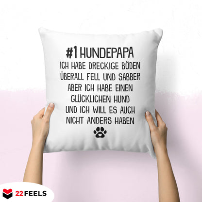 22Feels® Hundepapa Geschenk für Dog Dads und Hunde Herrchen - Kissen mit Spruch (Weiss 40x40cm)-Kissen Weiss 40x40-22Feels