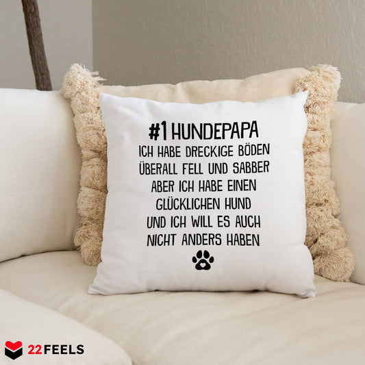 22Feels® Hundepapa Geschenk für Dog Dads und Hunde Herrchen - Kissen mit Spruch (Weiss 40x40cm)-Kissen Weiss 40x40-22Feels