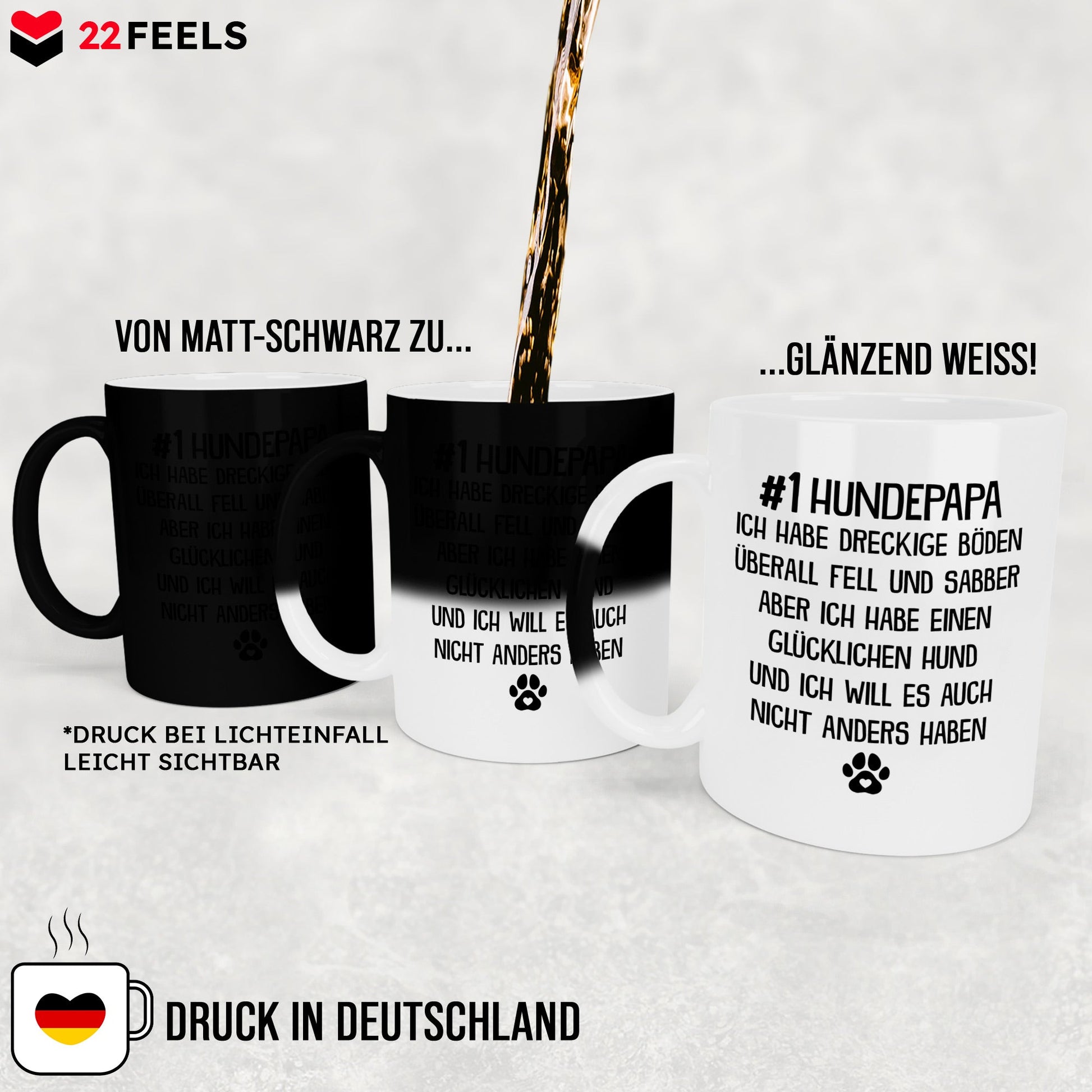 22Feels® Hundepapa Geschenk - Zaubertasse mit Spruch (Matt-Schwarz und Weiss, 320ml)-Farbwechsel Tasse Matt 320ml-22Feels