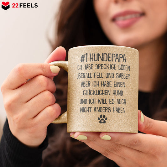 22Feels® Hundepapa Geschenk - Glitzertasse mit Spruch (Gold, 320ml)-Glitzertasse Gold 320ml-22Feels