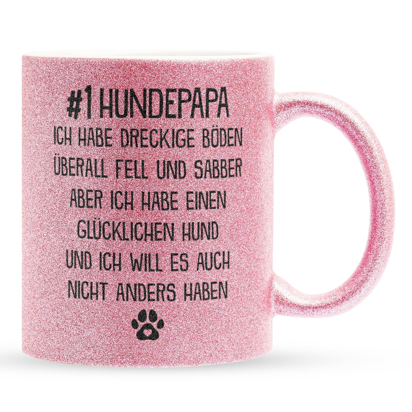 22Feels® Hundepapa Geschenk - Glitzertasse mit Spruch (Pink, 320ml)-Glitzertasse Pink 320ml-22Feels