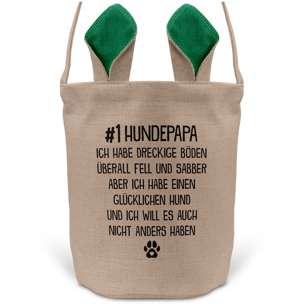 22Feels® Hundepapa Herrchen Hund Osterkorb mit Henkel Ostergeschenk Tragetasche Ostern Deko Osternest Körbchen Hasenohren (Beige/Grün)-Ostern Tragetasche-22Feels
