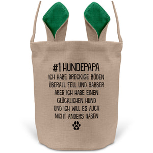 22Feels® Hundepapa Herrchen Hund Osterkorb mit Henkel Ostergeschenk Tragetasche Ostern Deko Osternest Körbchen Hasenohren (Beige/Grün)-Ostern Tragetasche-22Feels