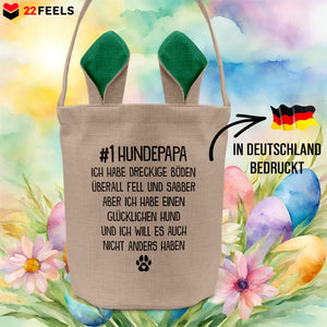 22Feels® Hundepapa Herrchen Hund Osterkorb mit Henkel Ostergeschenk Tragetasche Ostern Deko Osternest Körbchen Hasenohren (Beige/Grün)-Ostern Tragetasche-22Feels