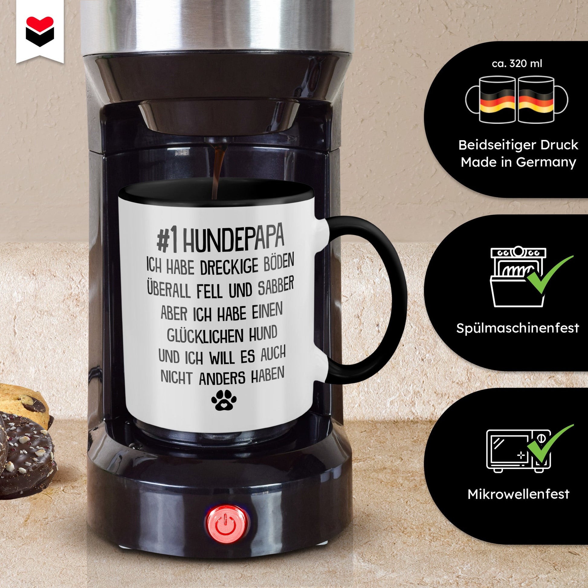 22Feels® Hundepapa Geschenk - Tasse mit Spruch (Weiss-Schwarz, 320ml)-TwoTone Tasse Weiss-Schwarz 320ml-22Feels