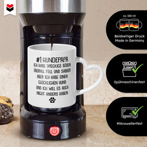 22Feels® Hundepapa Geschenk - Tasse mit Spruch: Glücklicher Hund (Herzhenkel, Weiss, 320ml)-Tasse Weiss Herzhenkel 320ml-22Feels
