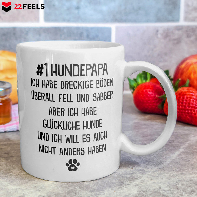 22Feels® Geschenk für Hunde-Herrchen - Tasse mit Spruch: #1 Hundepapa (Weiss, 320ml)-Weisse Tasse 320ml-22Feels