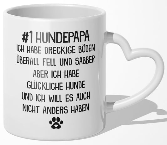 22Feels® Hundepapa Geschenk - Tasse mit Spruch: Glückliche Hunde (Herzhenkel, Weiss, 320ml)-Tasse Weiss Herzhenkel 320ml-22Feels