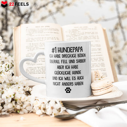 22Feels® Hundepapa Geschenk - Tasse mit Spruch: Glückliche Hunde (Herzhenkel, Weiss, 320ml)-Tasse Weiss Herzhenkel 320ml-22Feels