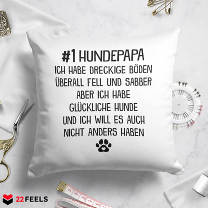 22Feels® Hundepapa Geschenk für Dog Dads und Hunde Herrchen - Kissen mit Spruch (Weiss 40x40cm)-Kissen Weiss 40x40-22Feels