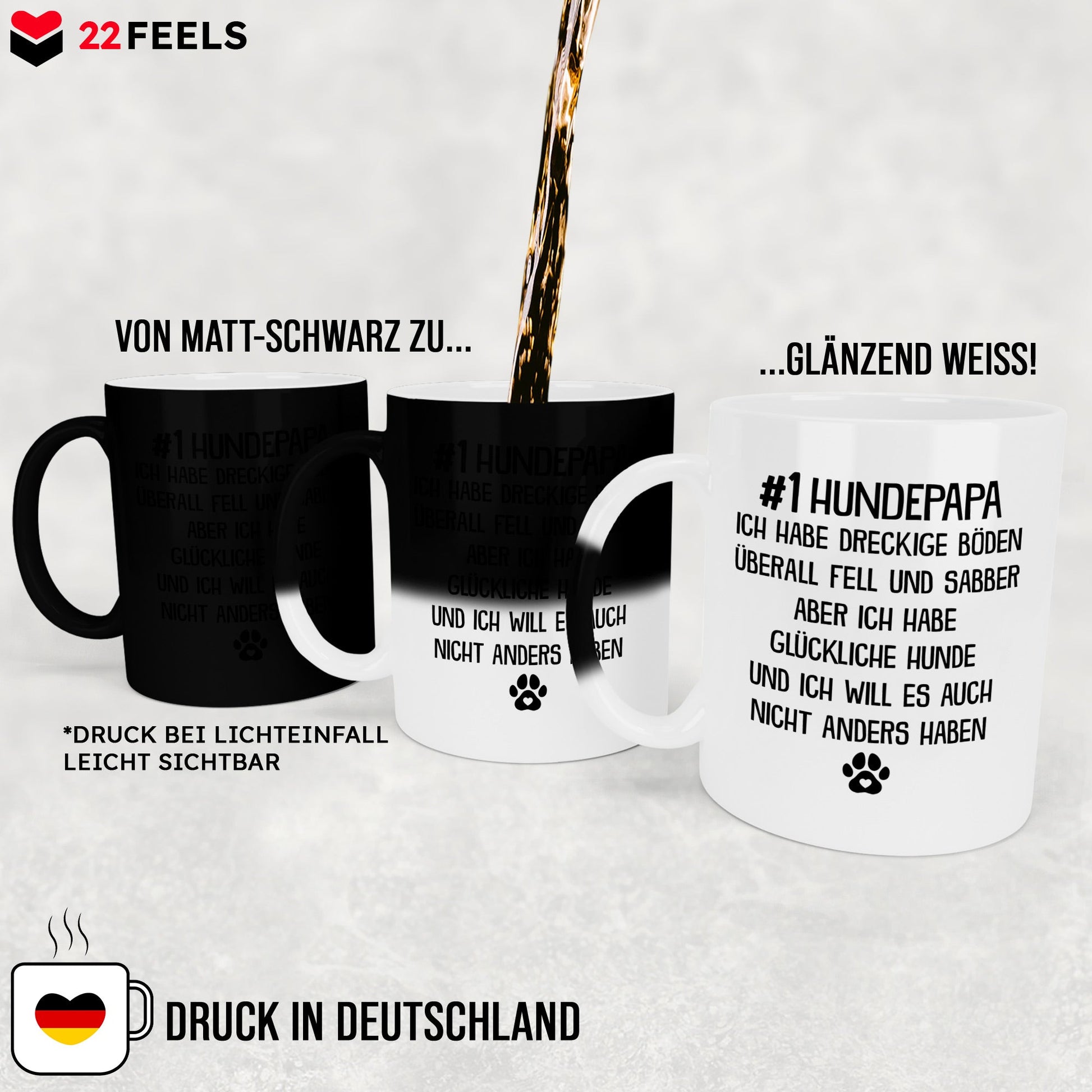 22Feels® Hundepapa Geschenk - Zaubertasse mit Spruch (Matt-Schwarz und Weiss, 320ml)-Farbwechsel Tasse Matt 320ml-22Feels