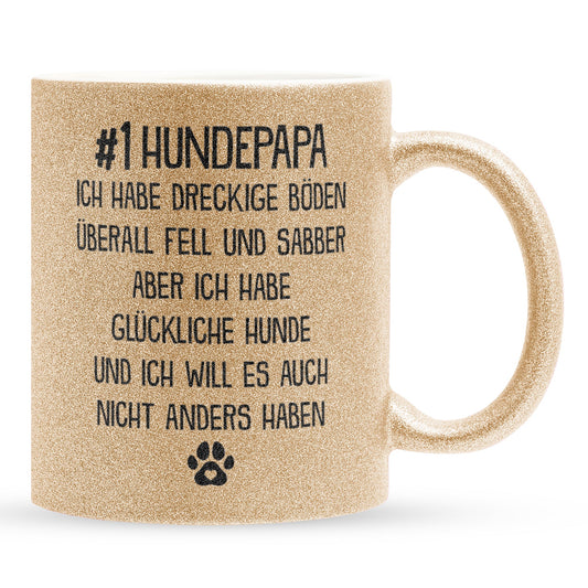 22Feels® Hundepapa Geschenk - Glitzertasse mit Spruch (Gold, 320ml)-Glitzertasse Gold 320ml-22Feels