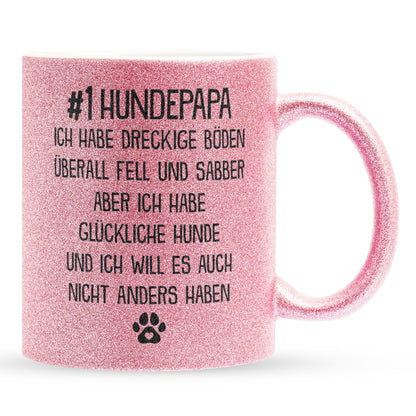 22Feels® Hundepapa Geschenk - Glitzertasse mit Spruch (Pink, 320ml)-Glitzertasse Pink 320ml-22Feels