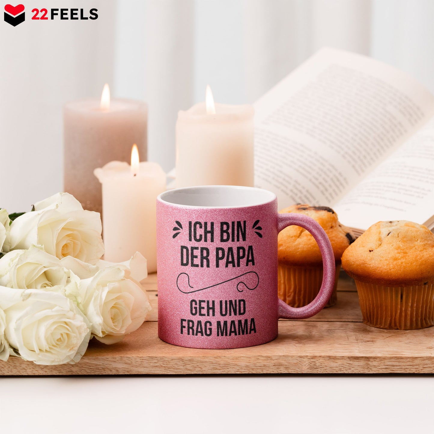 22Feels® Geschenk für Papas - Glitzertasse mit Spruch (Pink, 320ml)-Glitzertasse Pink 320ml-22Feels