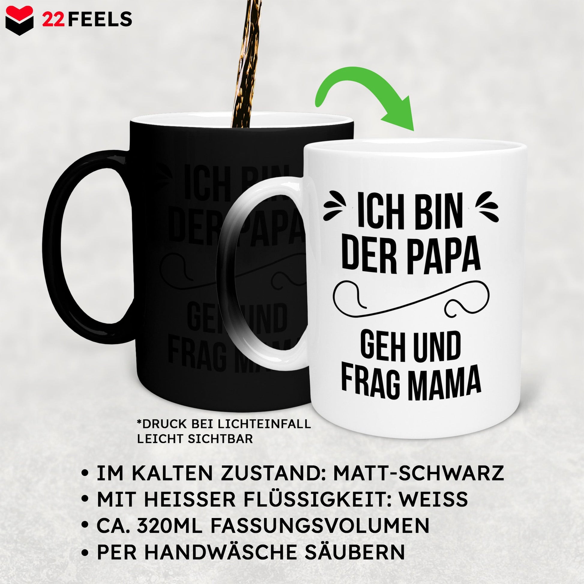 22Feels® Geschenk für Papas - Zaubertasse mit Spruch (Matt-Schwarz und Weiss, 320ml)-Farbwechsel Tasse Matt 320ml-22Feels