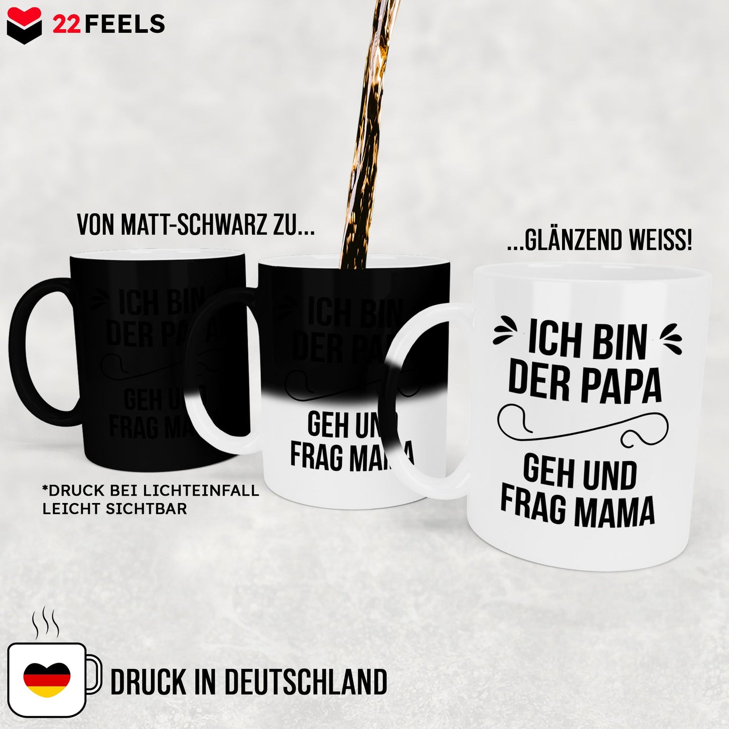 22Feels® Geschenk für Papas - Zaubertasse mit Spruch (Matt-Schwarz und Weiss, 320ml)-Farbwechsel Tasse Matt 320ml-22Feels