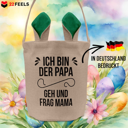 22Feels® Papa Osterkorb Vater mit Henkel Ostergeschenk Tragetasche Ostern Deko Osternest Körbchen Hasenohren (Beige/Grün)-Ostern Tragetasche-22Feels