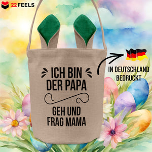 22Feels® Papa Osterkorb Vater mit Henkel Ostergeschenk Tragetasche Ostern Deko Osternest Körbchen Hasenohren (Beige/Grün)-Ostern Tragetasche-22Feels