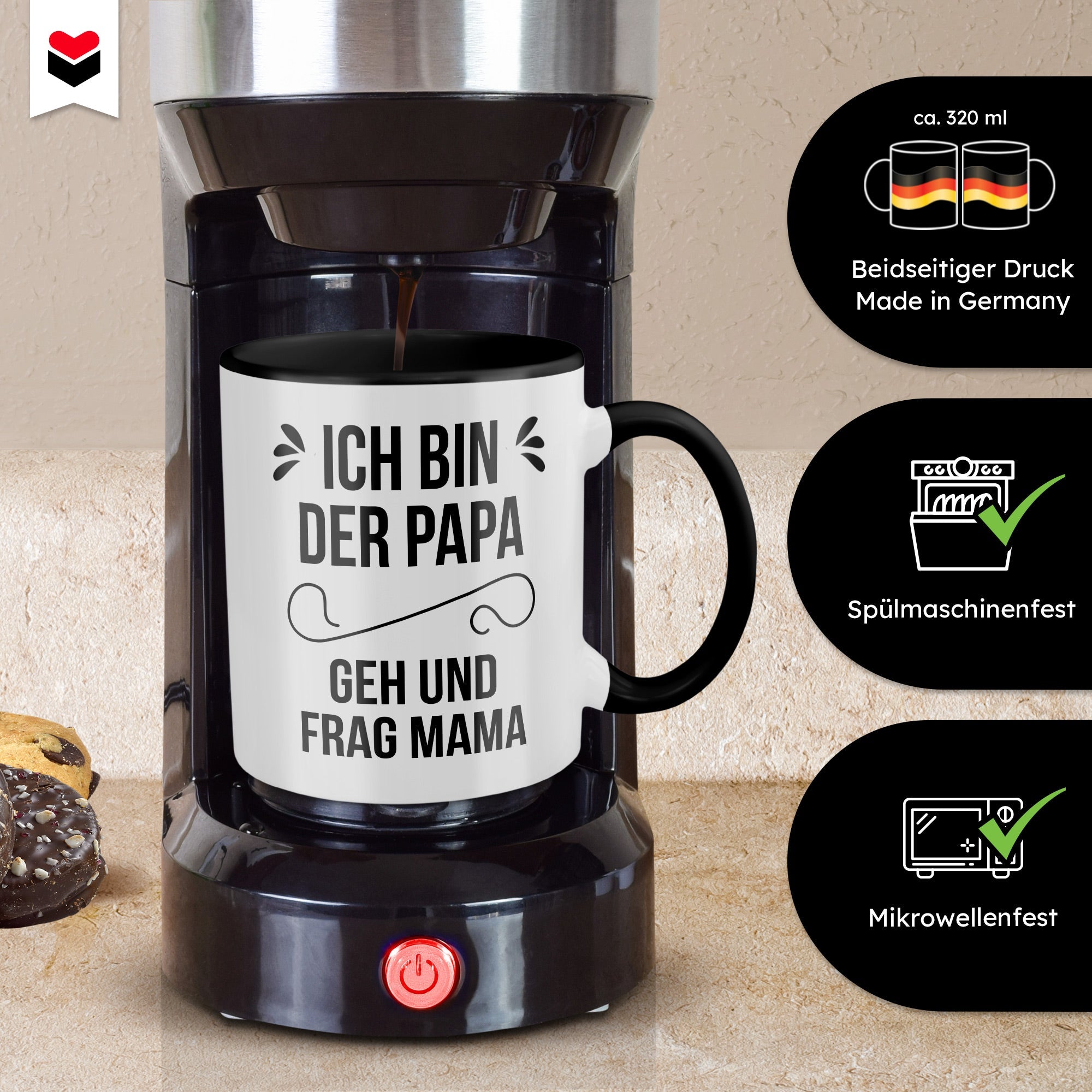 22Feels® Geschenk für Papas - Tasse mit Spruch (Weiss-Schwarz, 320ml)-TwoTone Tasse Weiss-Schwarz 320ml-22Feels