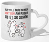 22Feels® Paar Geschenk zum Jahrestag, Hochzeitstag, Valentinstag etc. - Tasse mit Spruch: Ich will nur deinen Hintern anfassen, er ist so schön (Herzhenkel, Weiss, 320ml)-Tasse Weiss Herzhenkel 320ml-22Feels