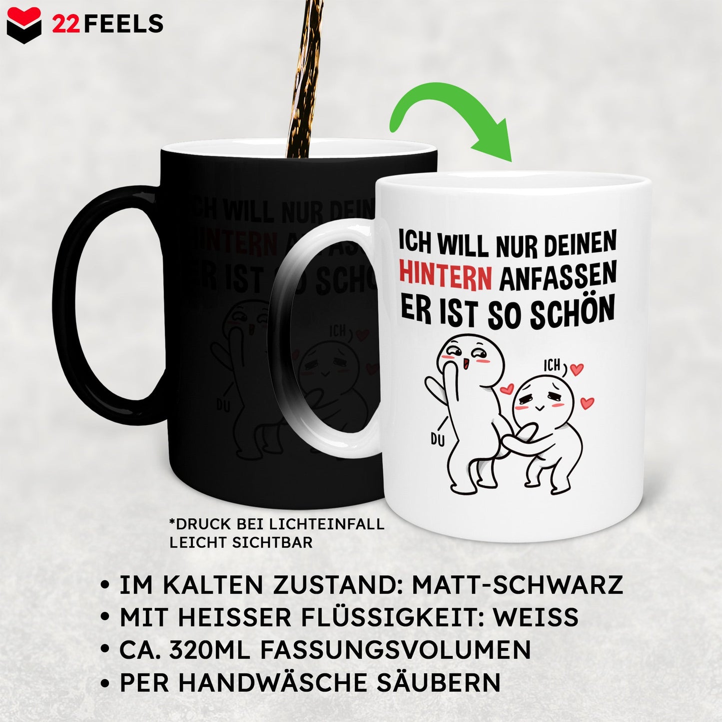 22Feels® Pärchen Geschenk zum Jahrestag, Hochzeitstag, Valentinstag etc. - Zaubertasse mit Spruch (Matt-Schwarz und Weiss, 320ml)-Farbwechsel Tasse Matt 320ml-22Feels