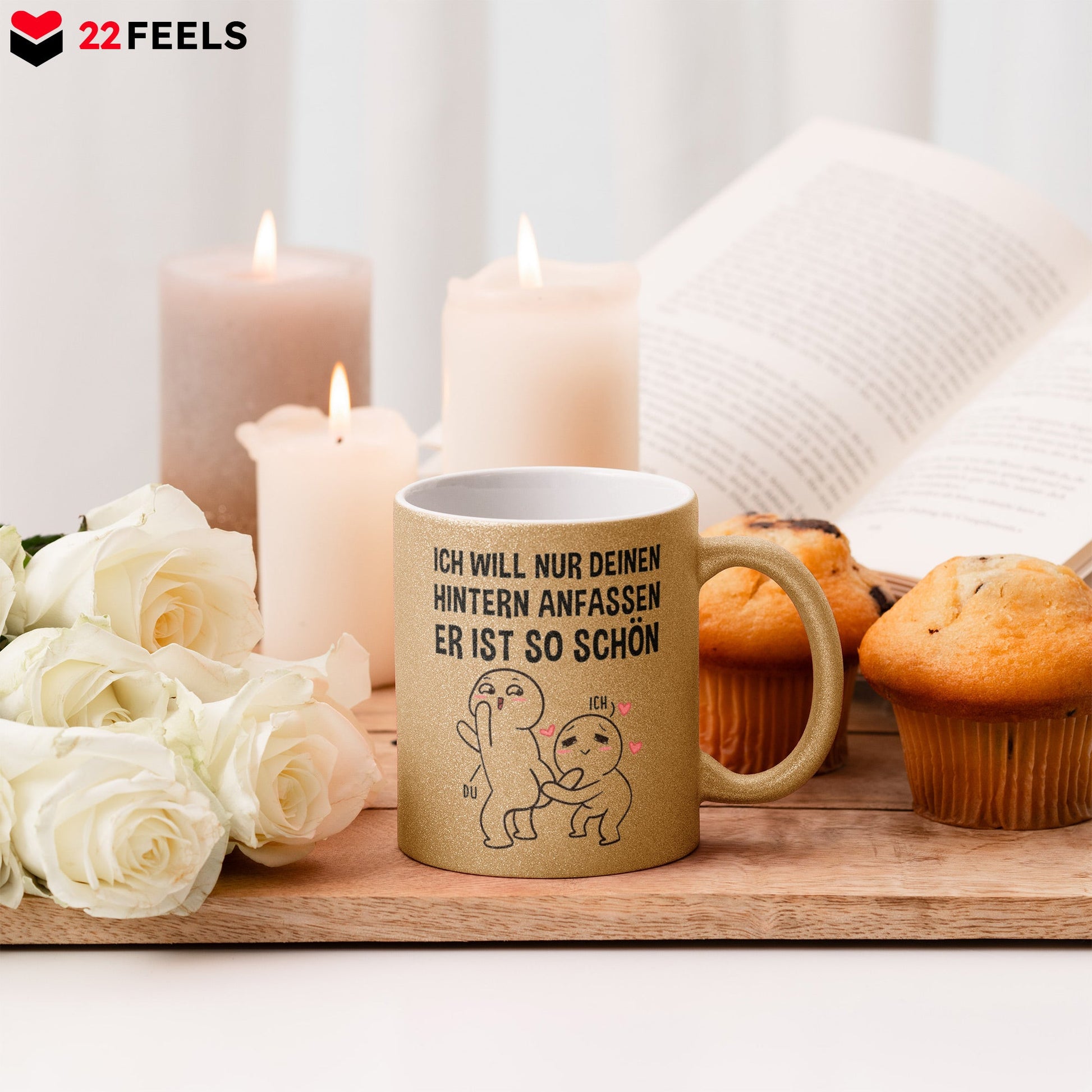 22Feels® Pärchen Geschenk zum Jahrestag, Hochzeitstag, Valentinstag etc. - Glitzertasse mit Spruch (Gold, 320ml)-Glitzertasse Gold 320ml-22Feels