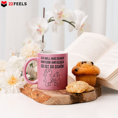22Feels® Pärchen Geschenk zum Jahrestag, Hochzeitstag, Valentinstag etc. - Glitzertasse mit Spruch (Pink, 320ml)-Glitzertasse Pink 320ml-22Feels