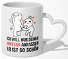 22Feels® Paar Geschenk zum Jahrestag, Hochzeitstag, Valentinstag etc. - Tasse mit Spruch: Ich will nur (Herzhenkel, Weiss, 320ml)-Tasse Weiss Herzhenkel 320ml-22Feels