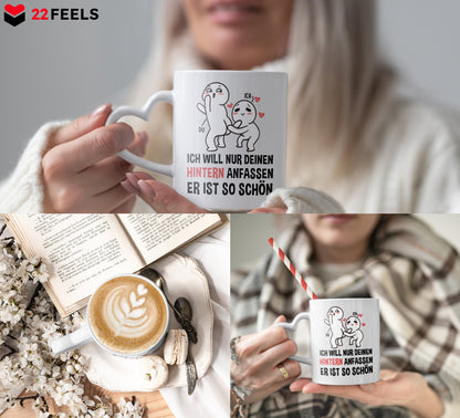 22Feels® Paar Geschenk zum Jahrestag, Hochzeitstag, Valentinstag etc. - Tasse mit Spruch: Ich will nur (Herzhenkel, Weiss, 320ml)-Tasse Weiss Herzhenkel 320ml-22Feels