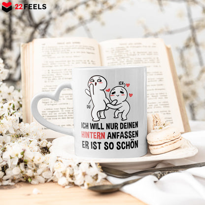 22Feels® Paar Geschenk zum Jahrestag, Hochzeitstag, Valentinstag etc. - Tasse mit Spruch: Ich will nur (Herzhenkel, Weiss, 320ml)-Tasse Weiss Herzhenkel 320ml-22Feels