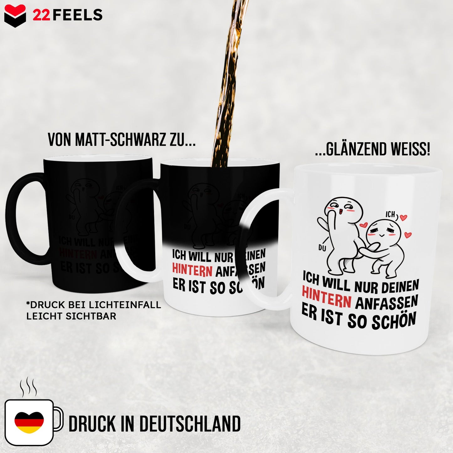 22Feels® Pärchen Geschenk zum Jahrestag, Hochzeitstag, Valentinstag etc. - Zaubertasse mit Spruch (Matt-Schwarz und Weiss, 320ml)-Farbwechsel Tasse Matt 320ml-22Feels