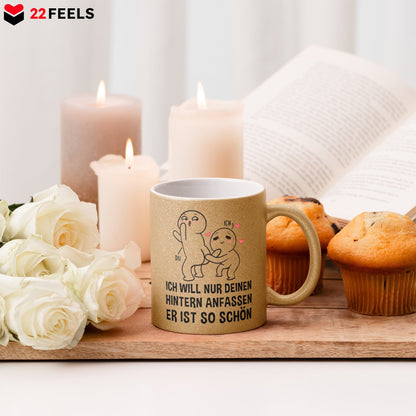 22Feels® Pärchen Geschenk zum Jahrestag, Hochzeitstag, Valentinstag etc. - Glitzertasse mit Spruch (Gold, 320ml)-Glitzertasse Gold 325ml-22Feels