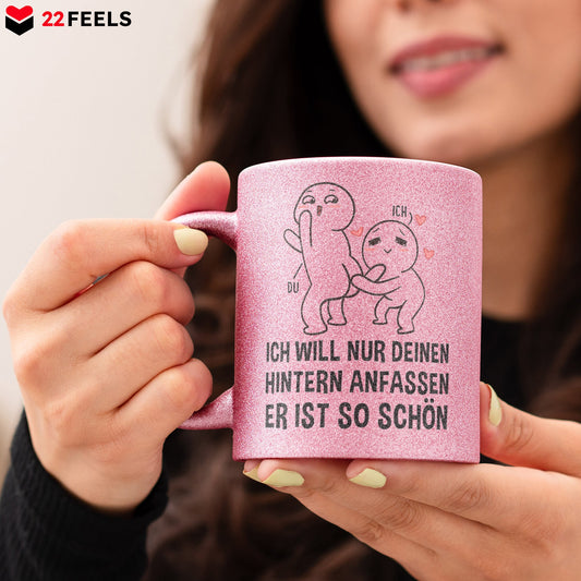 22Feels® Pärchen Geschenk zum Jahrestag, Hochzeitstag, Valentinstag etc. - Glitzertasse mit Spruch (Pink, 320ml)-Glitzertasse Pink 320ml-22Feels