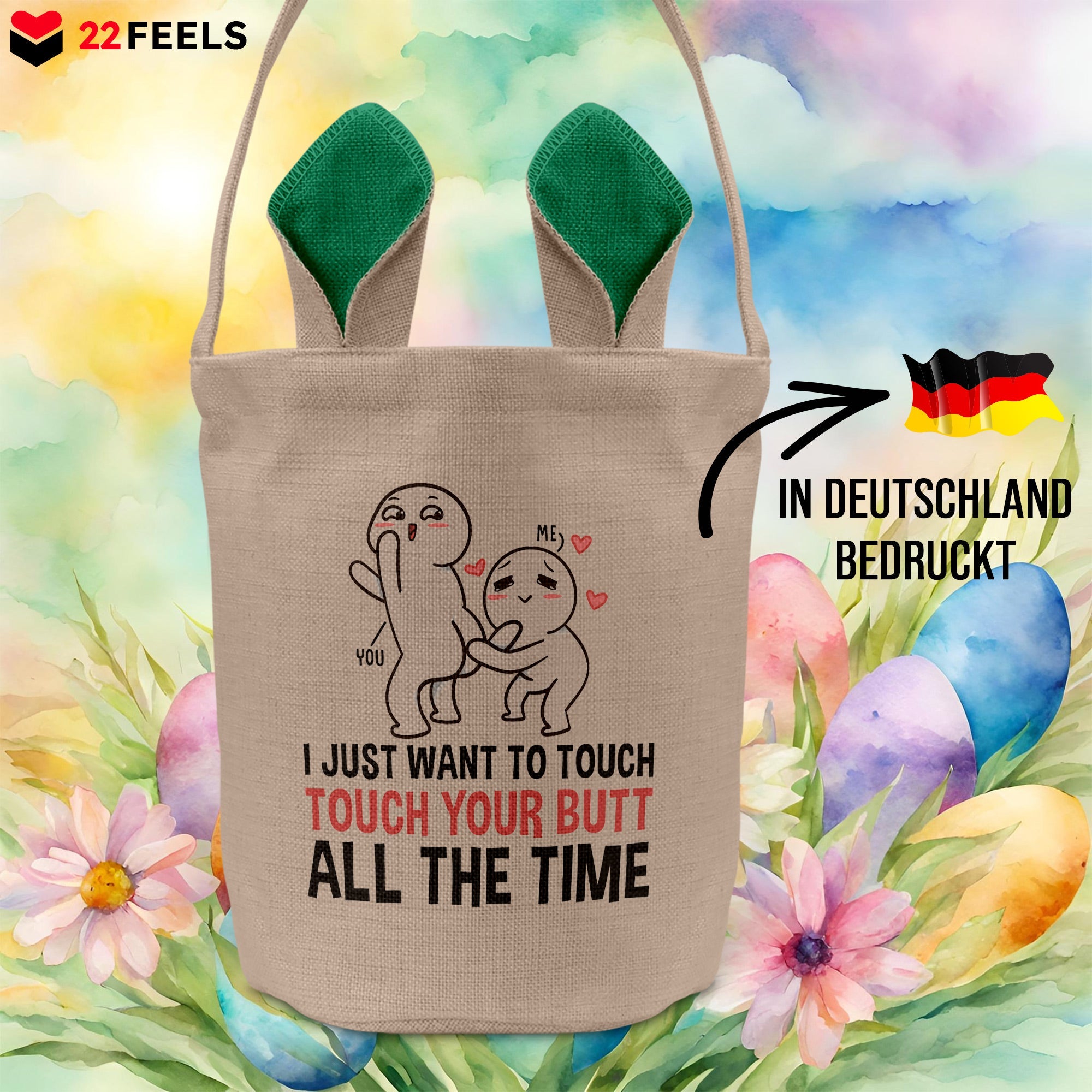 22Feels® Männer Frauen Osterkorb Ehefrau Ehemann Freund Freundin Ostern mit Henkel Ostergeschenk Tragetasche Ostern Deko Osternest Körbchen Hasenohren (Beige/Grün)-Ostern Tragetasche-22Feels