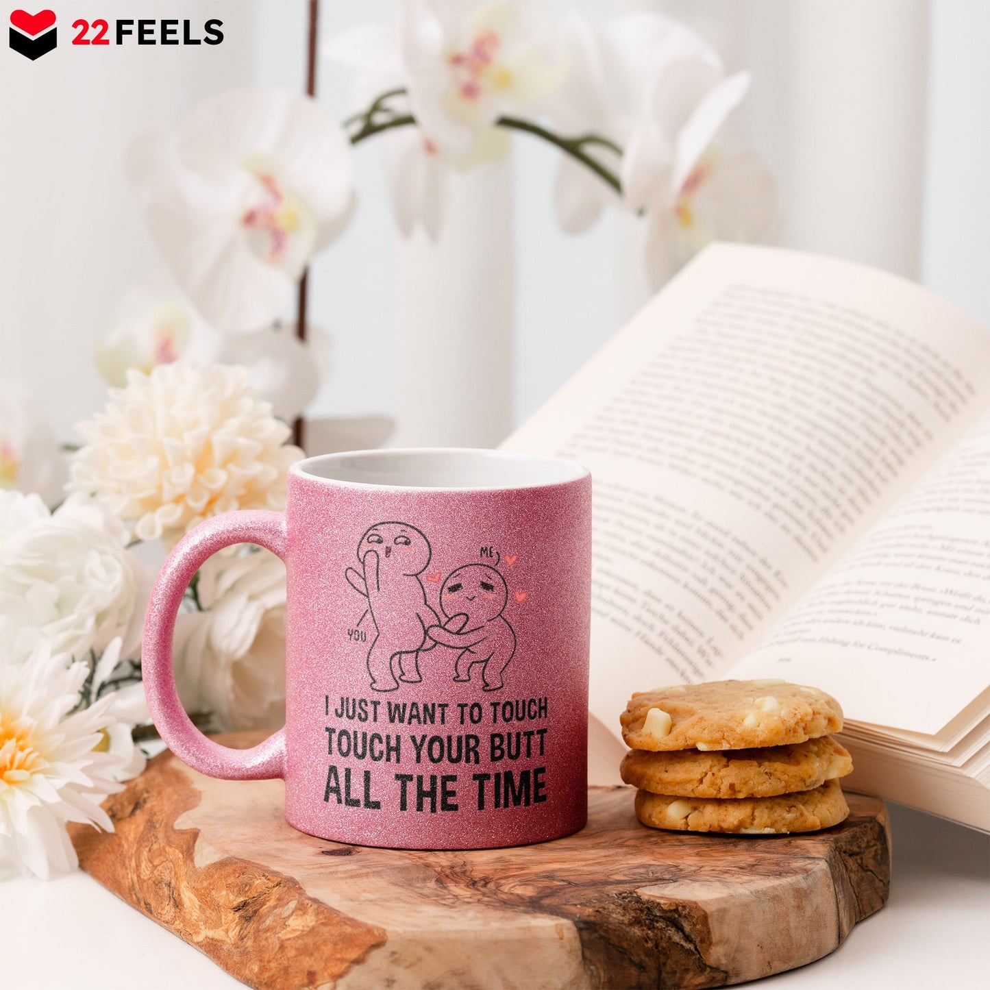 22Feels® Pärchen Geschenk zum Jahrestag, Hochzeitstag, Valentinstag etc. - Glitzertasse mit Spruch (Pink, 320ml)-Glitzertasse Pink 320ml-22Feels