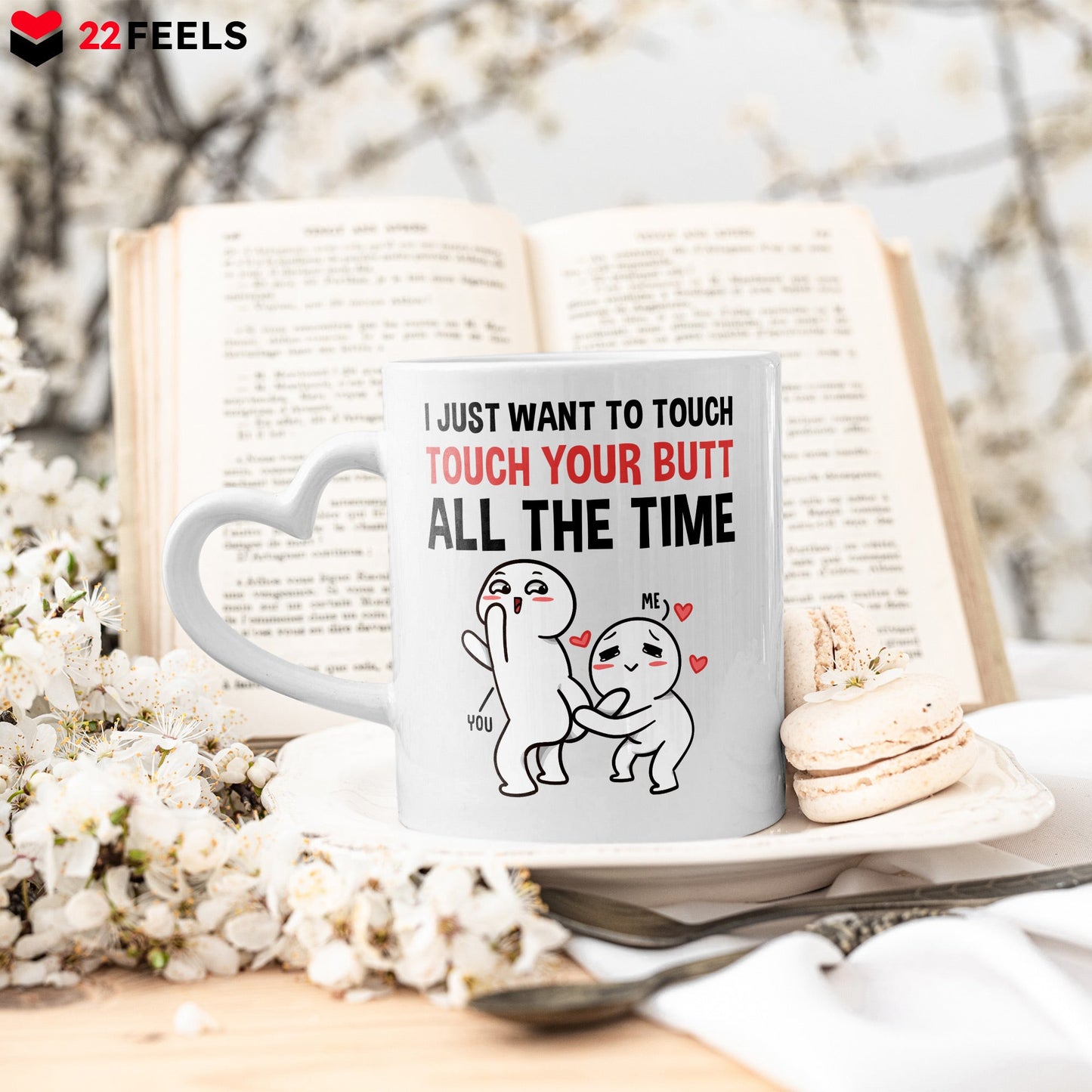 22Feels® Paar Geschenk zum Jahrestag, Hochzeitstag, Valentinstag etc. - Tasse mit Spruch: I just want to (Herzhenkel, Weiss, 320ml)-Tasse Weiss Herzhenkel 320ml-22Feels
