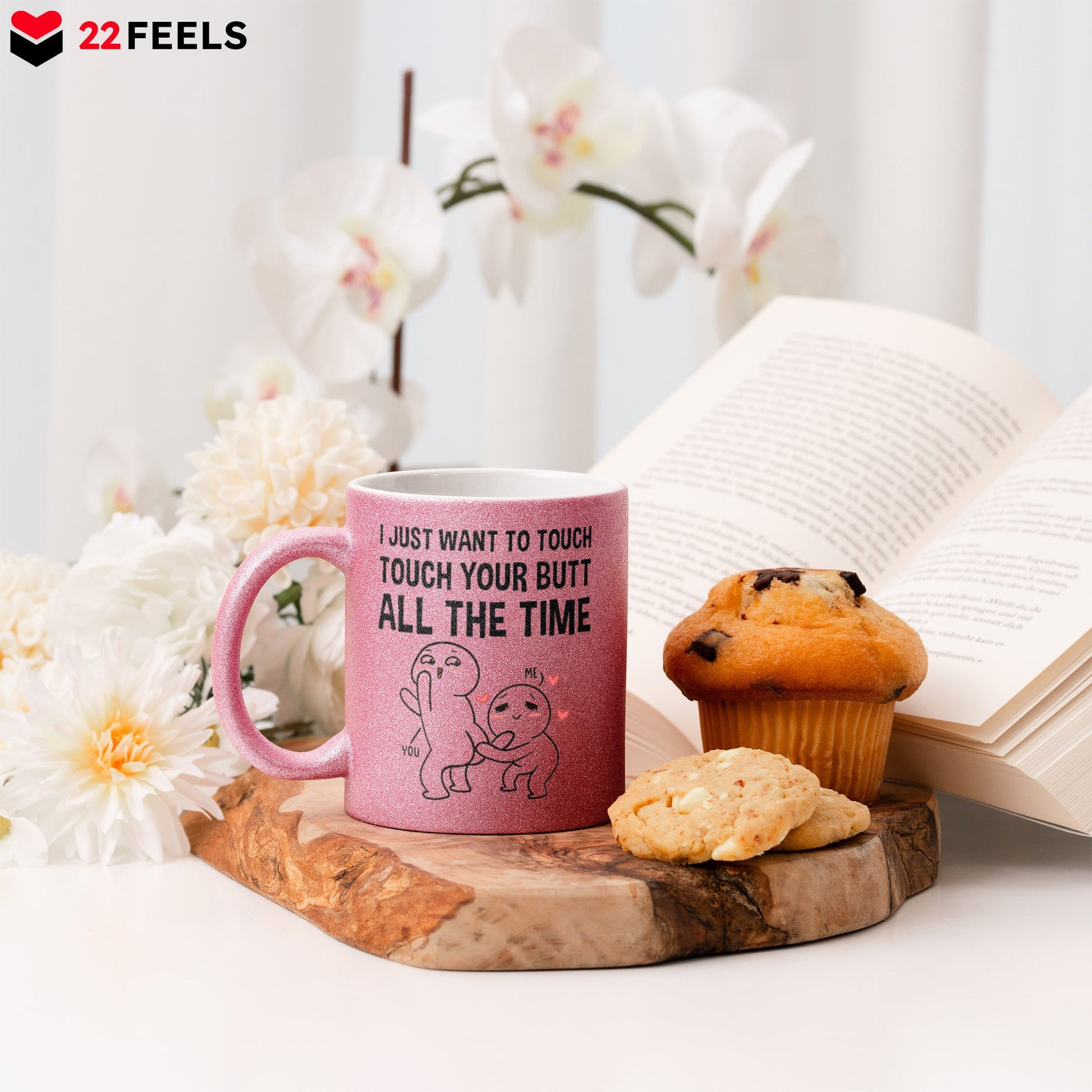 22Feels® Pärchen Geschenk zum Jahrestag, Hochzeitstag, Valentinstag etc. - Glitzertasse mit Spruch (Pink, 320ml)-Glitzertasse Pink 320ml-22Feels