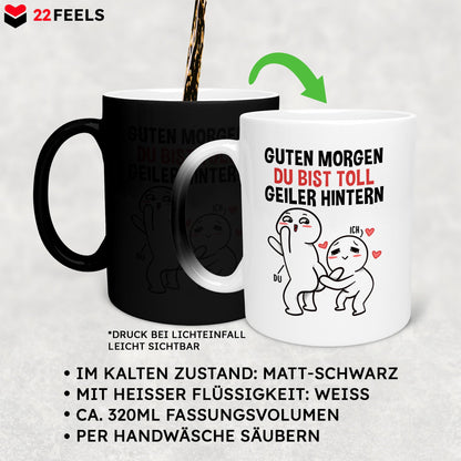 22Feels® Pärchen Geschenk zum Jahrestag, Hochzeitstag, Valentinstag etc. - Zaubertasse mit Spruch (Matt-Schwarz und Weiss, 320ml)-Farbwechsel Tasse Matt 320ml-22Feels