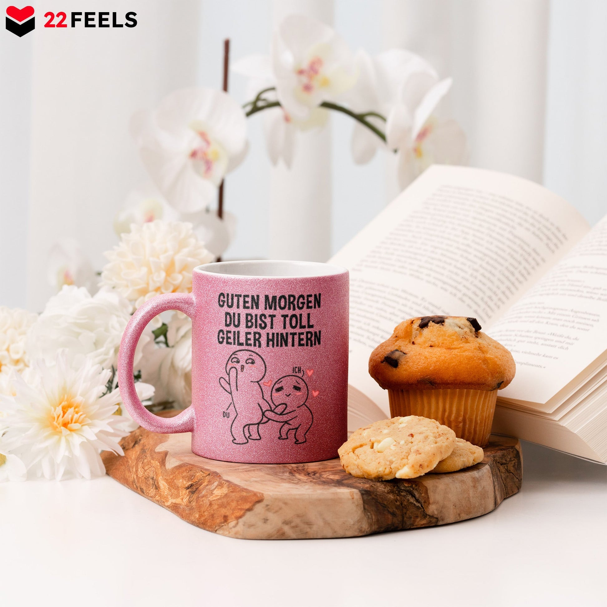 22Feels® Pärchen Geschenk zum Jahrestag, Hochzeitstag, Valentinstag etc. - Glitzertasse mit Spruch (Pink, 320ml)-Glitzertasse Pink 320ml-22Feels