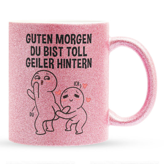 22Feels® Pärchen Geschenk zum Jahrestag, Hochzeitstag, Valentinstag etc. - Glitzertasse mit Spruch (Pink, 320ml)-Glitzertasse Pink 320ml-22Feels